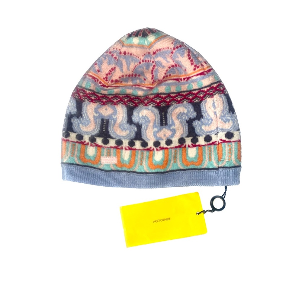 Kenzo Kids Multicolor Patterned Knit Beanie - Pastel Blue, Pink, Teal